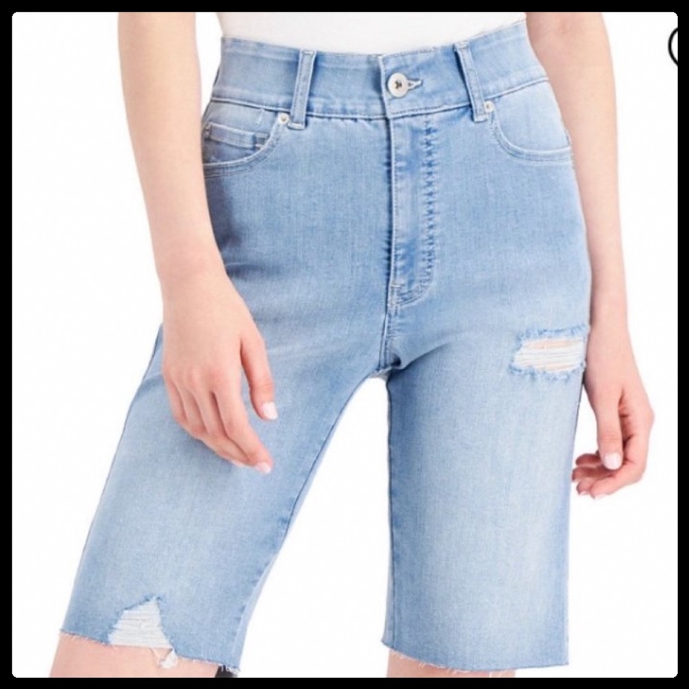 INC International Concepts High Rise Sculpting Fit Bermuda Jean Shorts